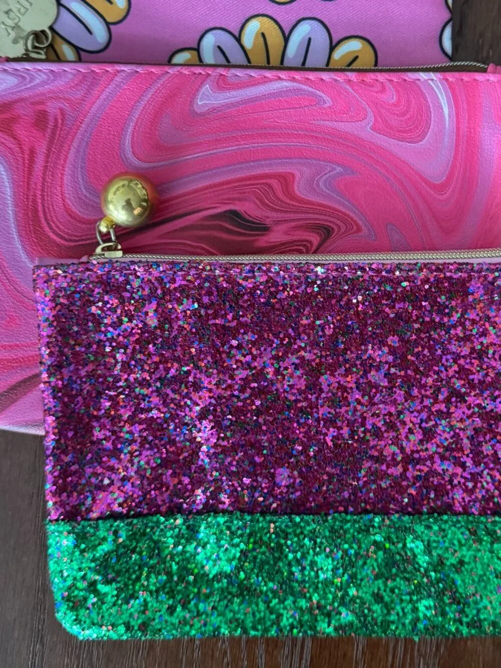 Ipsy Glam Bag Lot of 4 Pink Hearts Floral Glitter Cosmetic Pouches